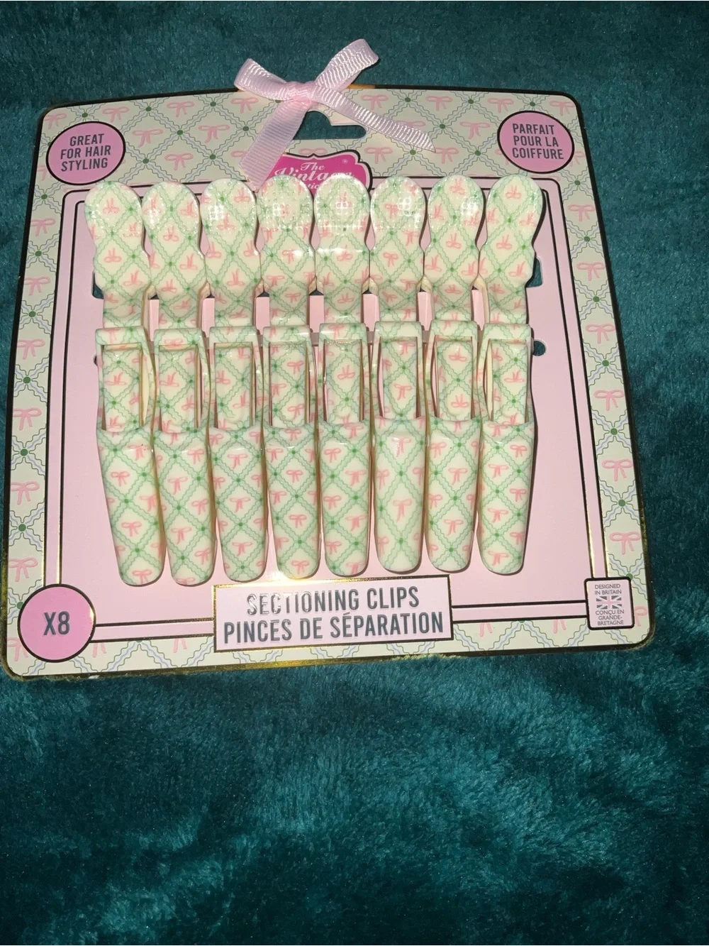 Vintage Style Pink & Mint Sectioning Hair Clips